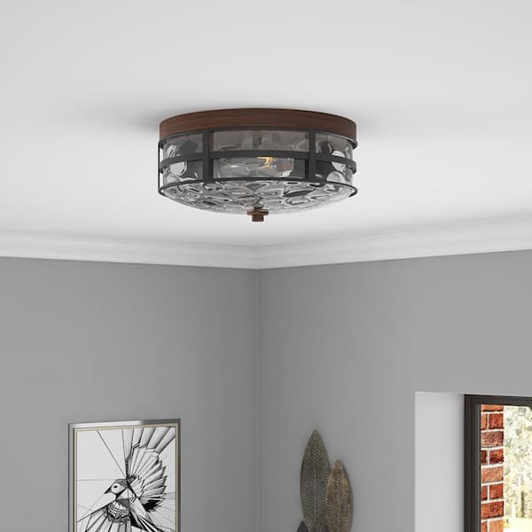 aiwen 12 in. 2-Light Farmhouse Black Flush Mount Ceiling Light