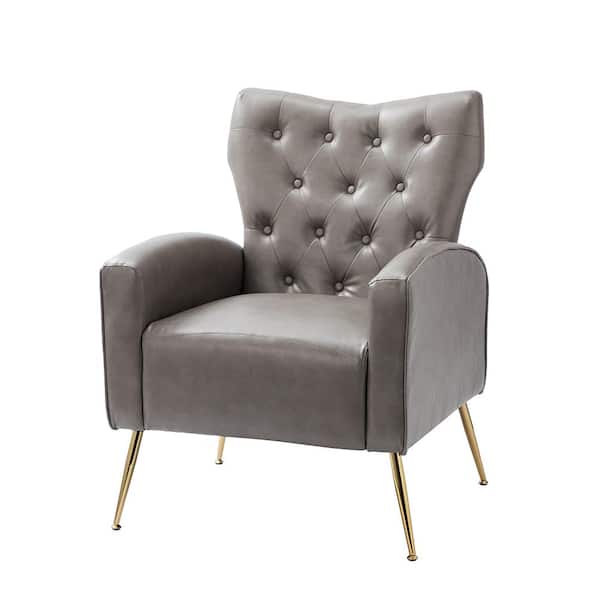 JAYDEN CREATION Actaeon Grey Accent Armchair with Button Tufted Back