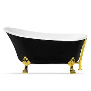 67 in. Acrylic Clawfoot Non-Whirlpool Bathtub in Glossy Black With Polished Gold Clawfeet And Polished Gold Drain