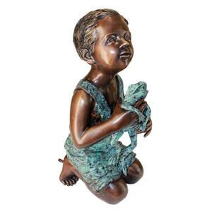 New Friend, Boy with Frog Cast Bronze Piped Spitting Statue