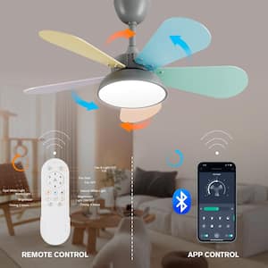 36 in. Smart Led Indoor Modern Dimmable Low Profile Macaron Semi Flush Mount Ceiling Fan Light with Remote Control APP