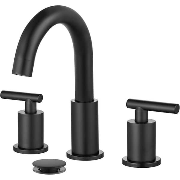 MTTCLE 8 in. Widespread 3-Hole Double Handle Bathroom Faucet with Drain in Matte Black