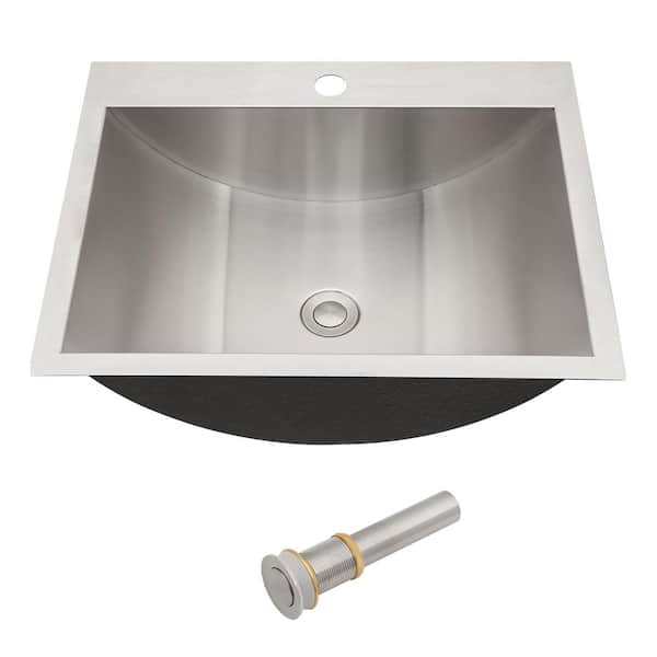 FUNKOL 21 in. x 17 in. Brushed Nickel Stainless Steel Drop-In Bathroom Sink with Pop Up Drain Fit 1-3/4 in. Center Drain Hole