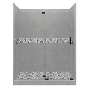Newport Grand Slider 36 in. x 60 in. x 80 in. Center Drain Alcove Shower Kit in Wet Cement and Black Pipe Hardware