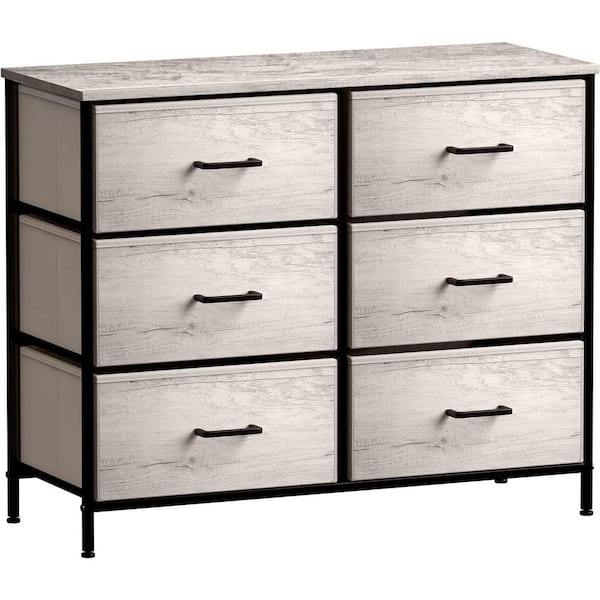 Sorbus 6-Drawer Rustic Black Dresser Steel Frame Wood Top Easy Pull Fabric Bins 11.75 in. L x 31.5 in. W x 24.62 in. H