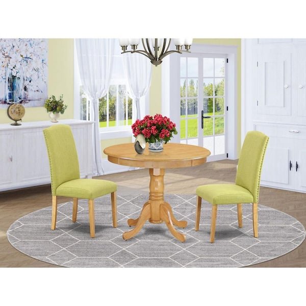 HOME IMPORTS EMPORIUM 3-Piece Round Natural Oak Finish Solid Wood Top Dining Table with 2 Parson Chairs with Lattice Back