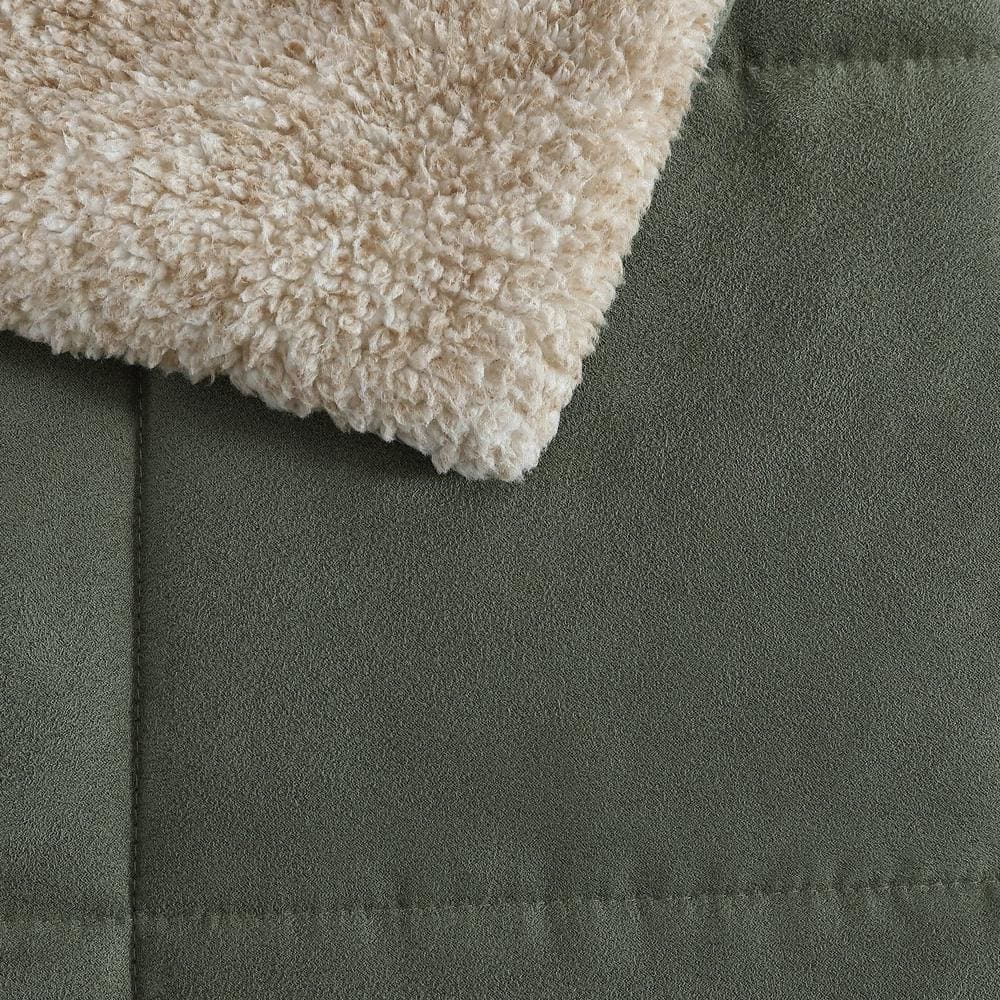 Hunter Green Microsuede and Sherpa Reversible Full Comforter Set