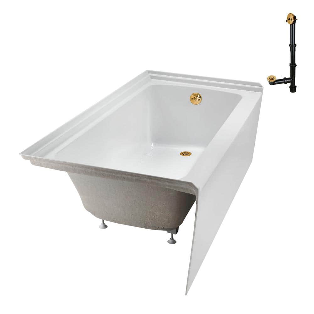 Glossy White Acrylic Alcove Bathtub with Brushed Gold Trim