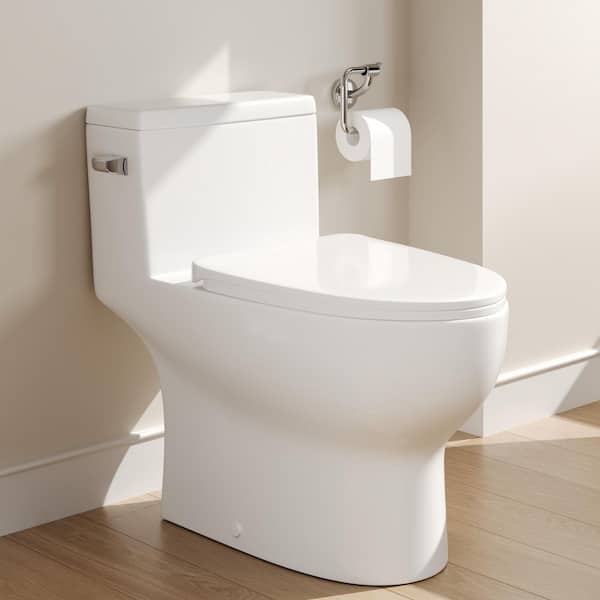 DeerValley Concord 12 in. Rough in Size 1-Piece 1.28 GPF Single Flush Elongated Toilet in White Seat Included