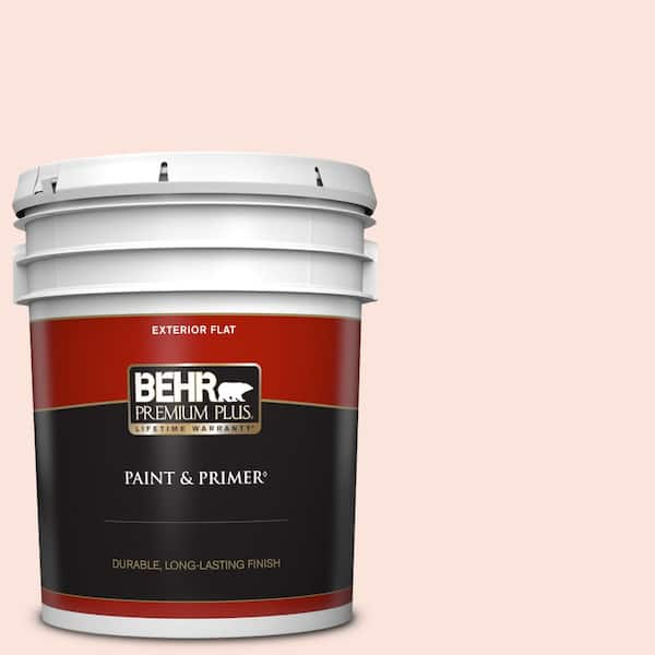 BEHR PREMIUM PLUS 5 gal. #180A-1 Cloud Pink Flat Exterior Paint & Primer