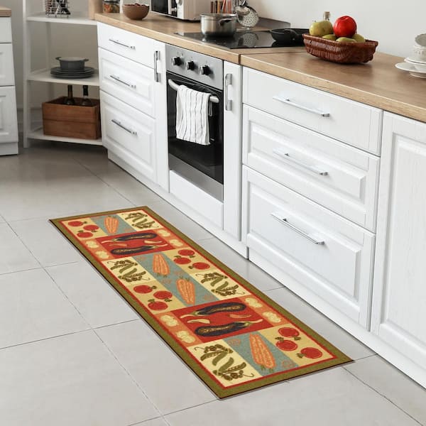 Kitchen rug edged runner Furniture Home Shabby Chic Slip multiple measures 