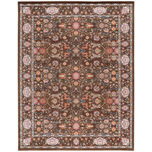 Crimson 9 ft. x 12 ft. Brown/Blue Oriental Floral Area Rug