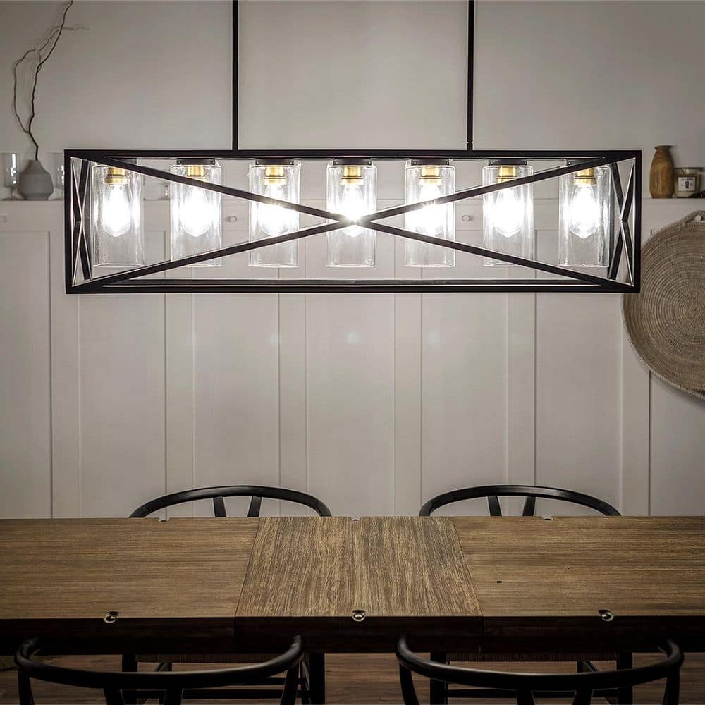 Moorgate 48 in. 7-Light Black Farmhouse Shaded Cage Linear Chandelier for Dining Room price history on PriceWatchPro