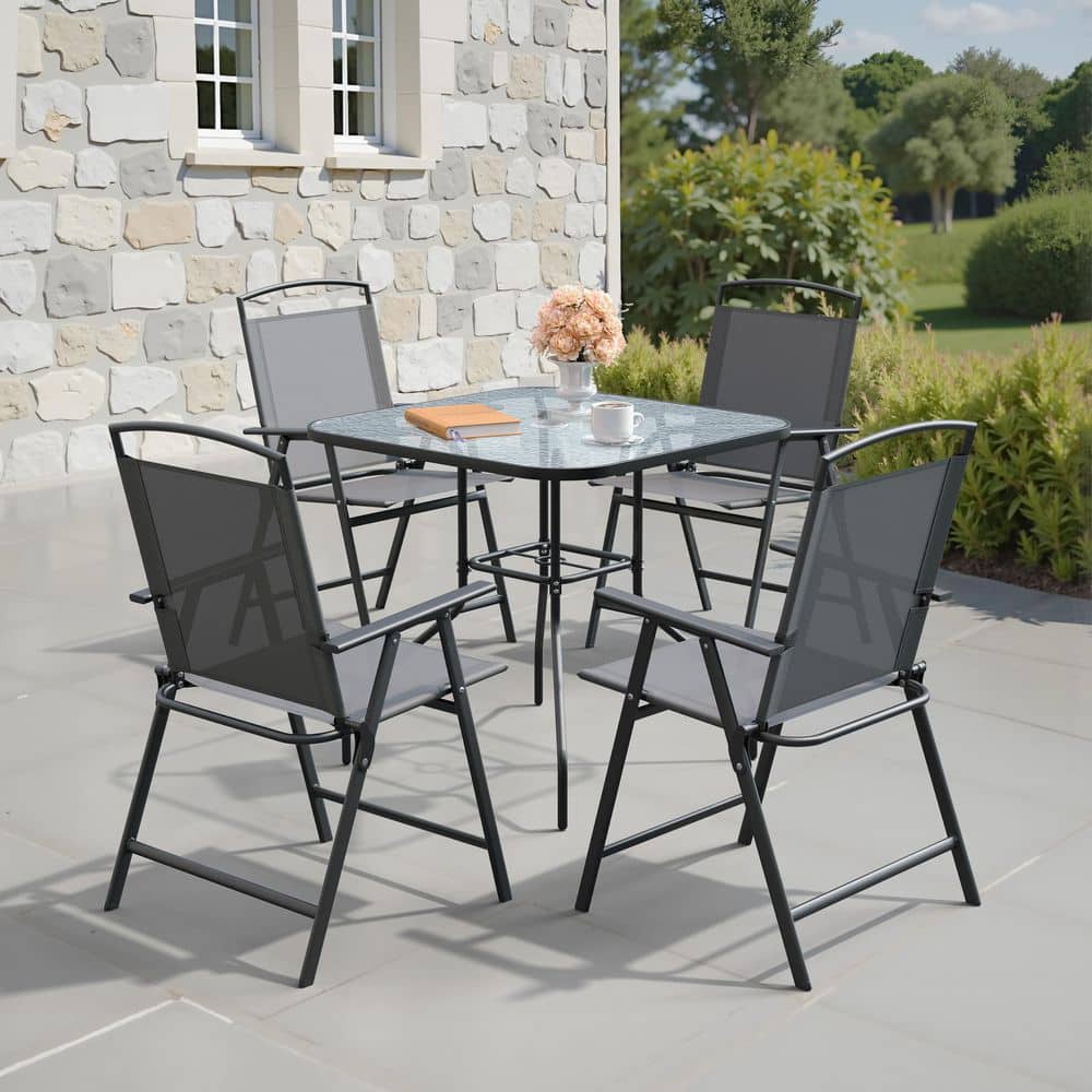 Gray 5-Piece Outdoor Dining Set with Square Dinning Table and Patio Foldable Dining Chairs price history on PriceWatchPro