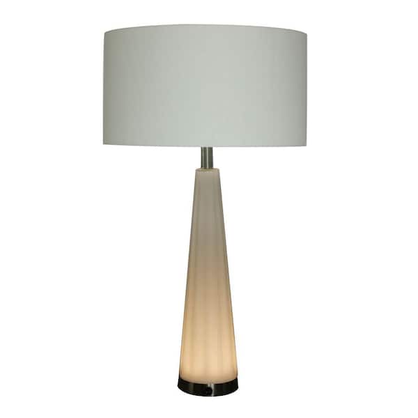Fangio Lighting 29 in. Frosted Glass and Satin Nickel Metal Table Lamp with LED Night Light