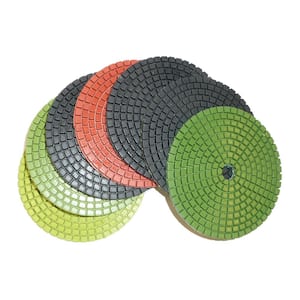 4 in. JHX Wet Diamond Polishing Pads for Granite/Concrete (Set of 7-Pieces) (1-Grit Each Piece)