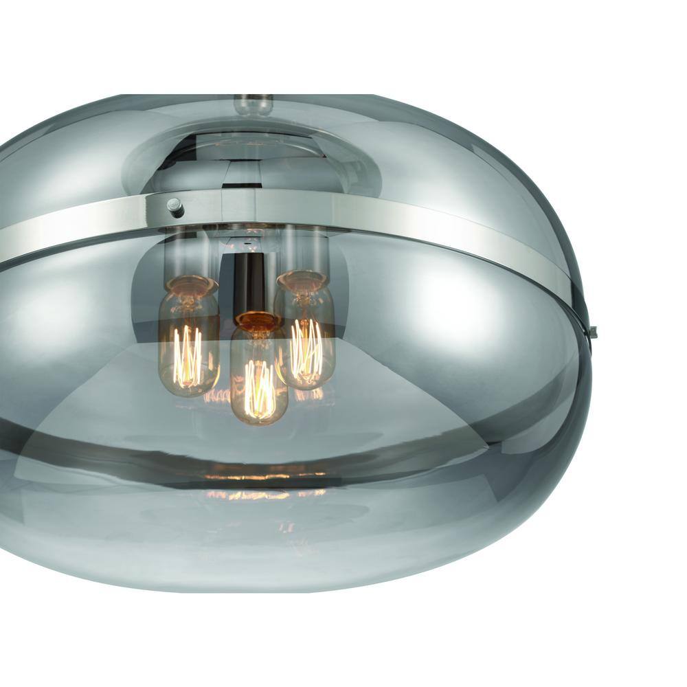 Polished Nickel 3-Light Pendant with Smoke Glass Shade