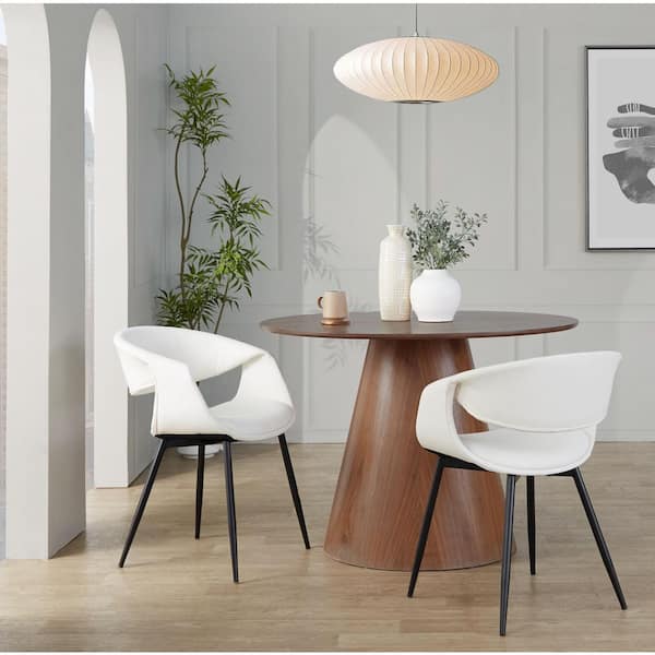Lumisource Curvo Black Metal and White Faux Leather Upholstered Chair (Set of 2)