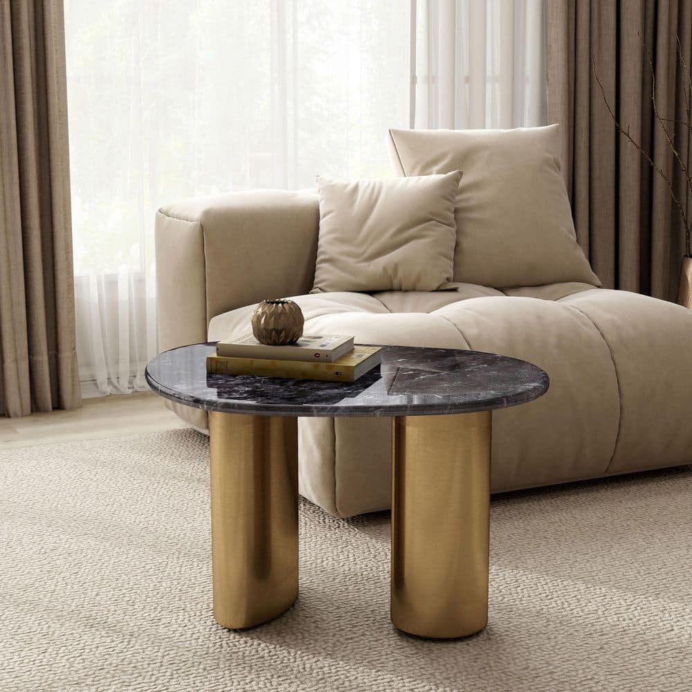 Shane 31.5 in. Black and Matte Gold 2-Leg Oval Sintered Stone End Table with Soft Curved Edges price history on PriceWatchPro