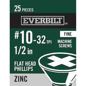 #10-32 x 1/2 in. Phillips Flat Head Zinc Plated Machine Screw (25-Pack)