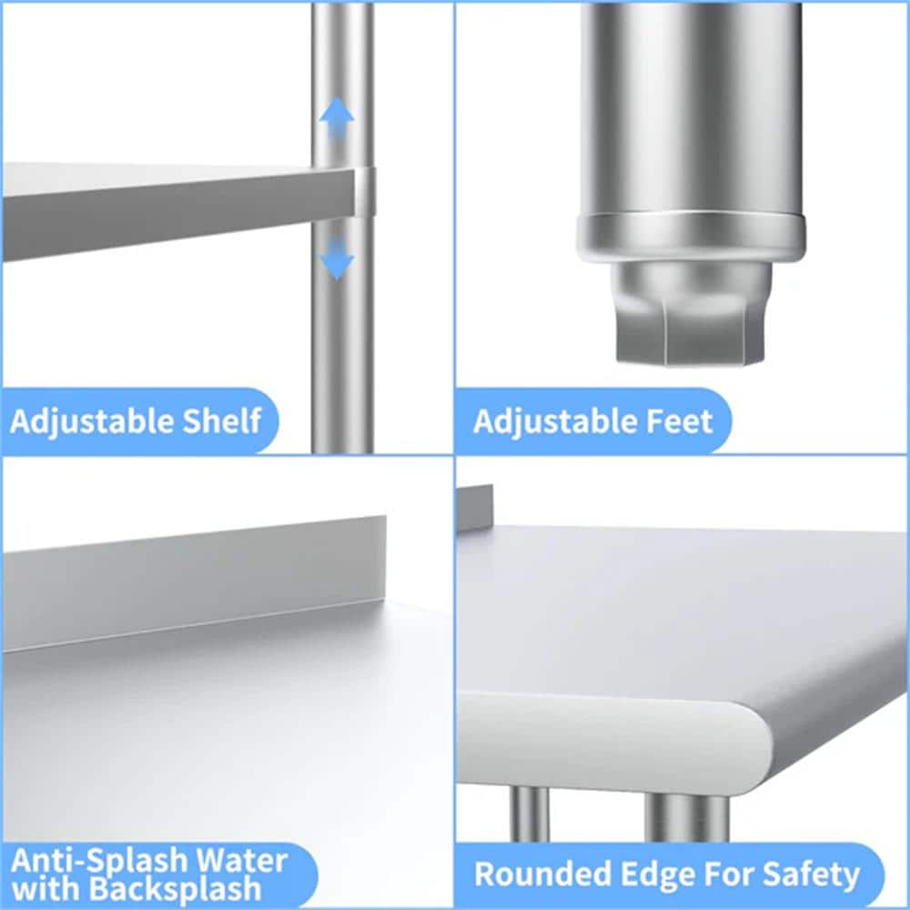 48" Stainless Steel Work Table with Galvanized Undershelf and Backsplash