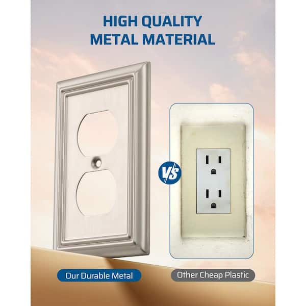 Standard 1-Gang Brushed Nickel Duplex Outlet Metal Wall Plates (8-Pack)