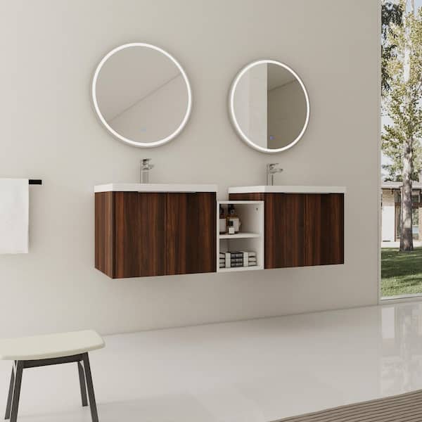 Stafford 59.2 in. W x 18.1 in. D x 19.3 in. H Floating Bath Vanity in California Walnut with White Resin Vanity Top