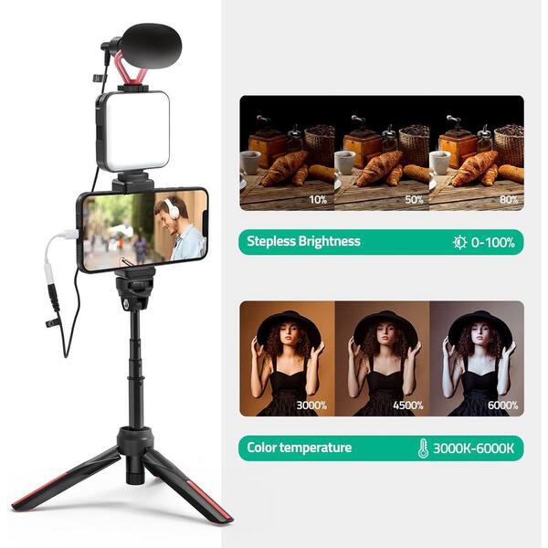 OBJLGEV Video Vlogging Kit with LED Light, Microphone