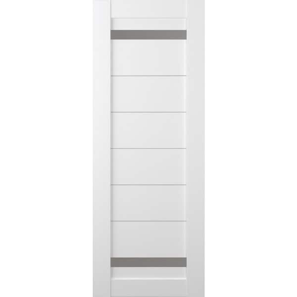 Perla 32 in. x 80 in. No Bore 2-Lite Frosted Glass Bianco Noble Solid Composite Core Wood Composite Interior Door Slab