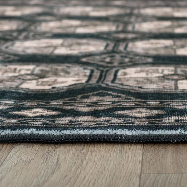 Transitional Moroccan Washable Non Slip Anthracite 5 ft. x 7 ft. Area Rug