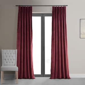 Signature Burgundy Red 25 in. W x 108 in. L (1 Panel) Pleated Blackout Velvet Curtain