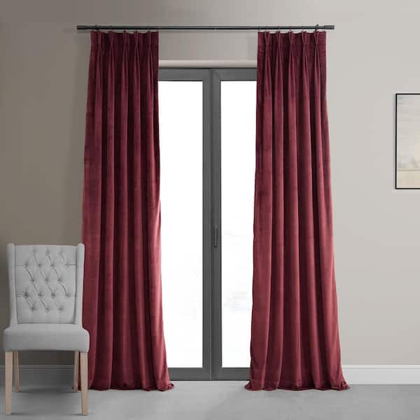 Exclusive Fabrics & Furnishings Signature Burgundy Red 25 in. W x 120 in. L (1 Panel) Pleated Blackout Velvet Curtain