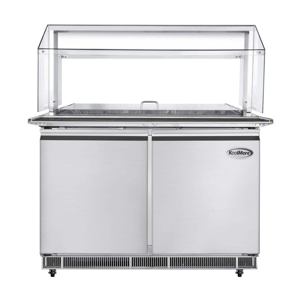 48 in. Cold Food Table Refrigerator with Sneeze Guard and Buffet Tray Slide in Stainless-Steel