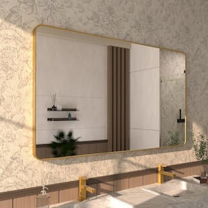 Cosy 60 in. W x 36 in. H Rectangular Framed Wall Bathroom Vanity Mirror in Brass