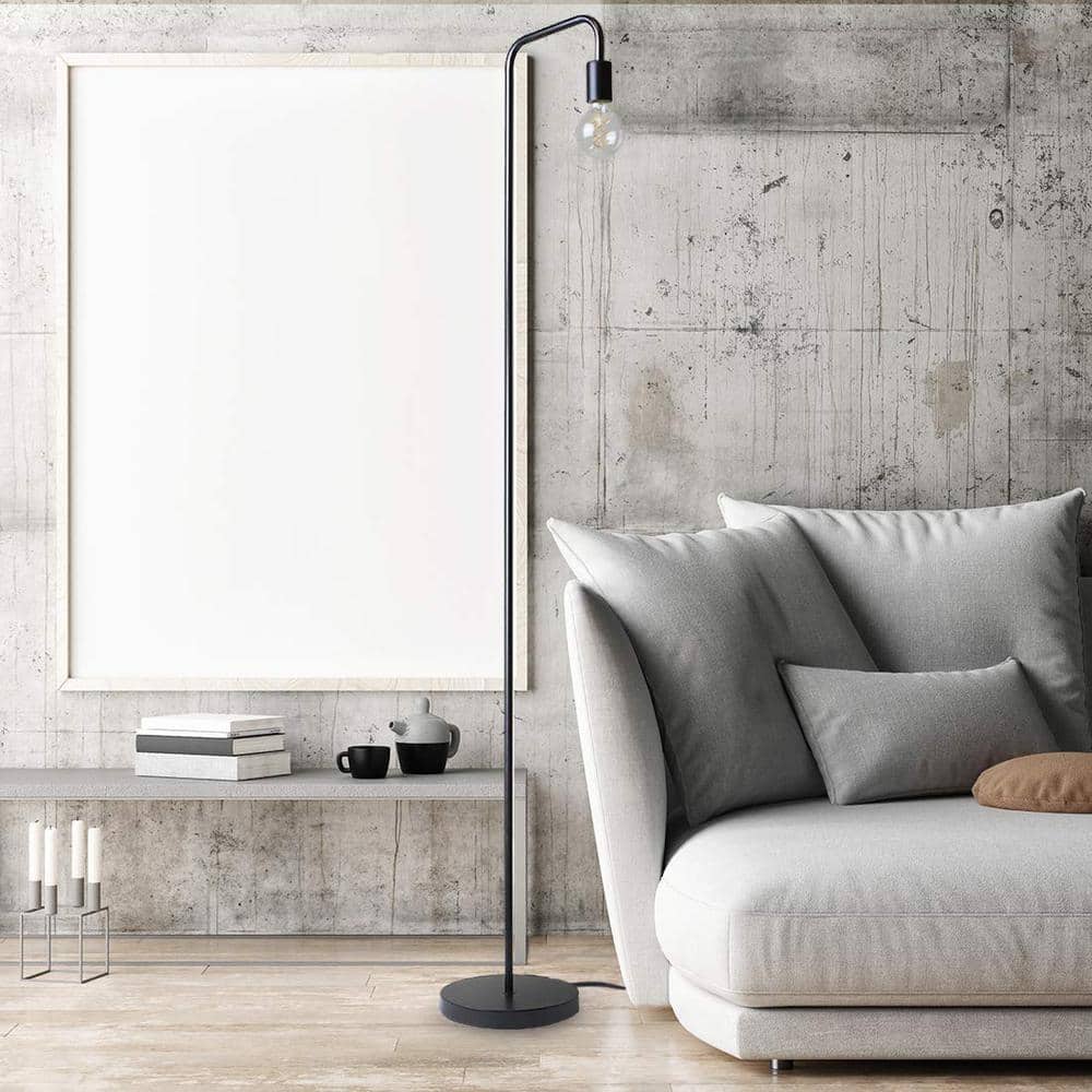 Black Metal Minimalist Industrial Floor Lamp, 70" Height