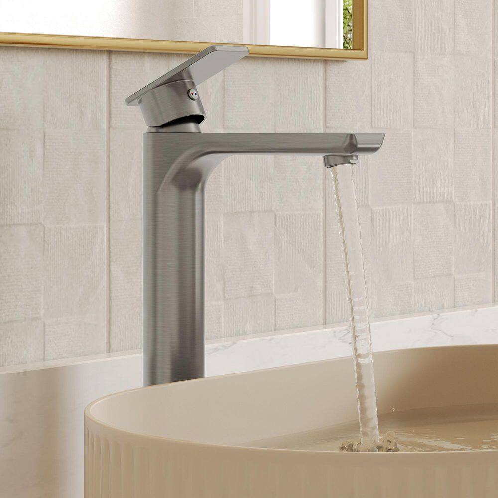 12 in. Faucet Height 1-Handle Single Hole Bathroom Vessel Sink Faucet in Brushed Nickel with Pop-Up Drain price history on PriceWatchPro