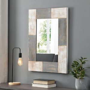 Medium Rectangle Aged White And Gray Contemporary Mirror (31.5 in. H x 1.5 in. W)