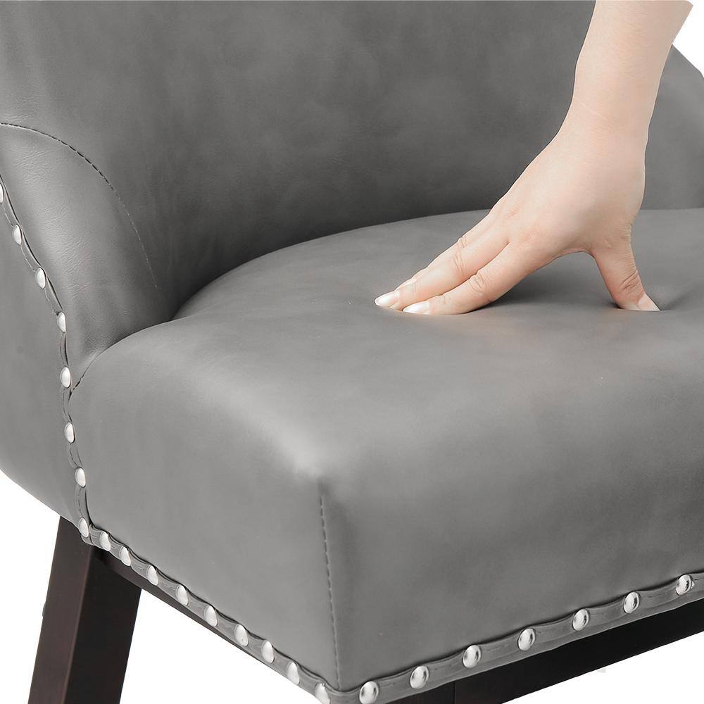 26" Dark Gray Faux Leather Swivel Bar Stools with Wood Legs, Set of 4