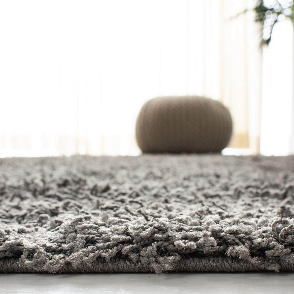 Athens Luxe Shag 9' x 12' Hand-Knotted Synthetic Area Rug in Dark Grey