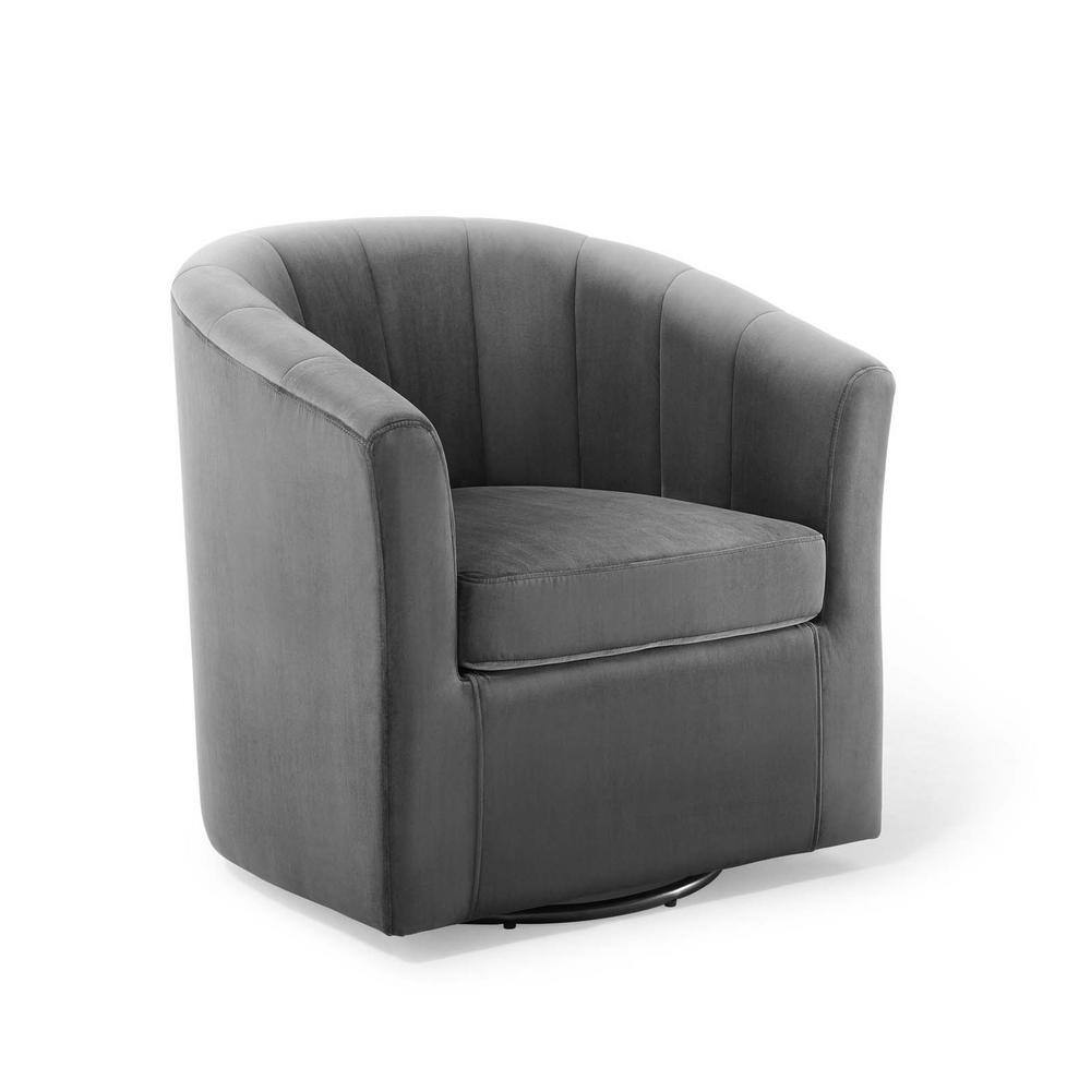 Charcoal Velvet Channel Tufted Swivel Barrel Chair