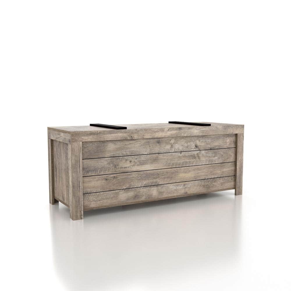 Weathered Oak Farmhouse Storage Bench with Slide Top