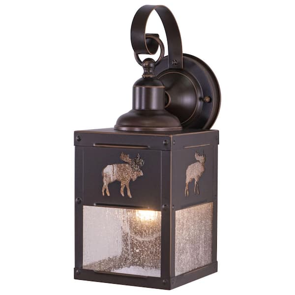 VAXCEL Yellowstone 1-Light Burnished Bronze Rustic Moose Tree Outdoor Wall Sconce Lantern Clear Glass