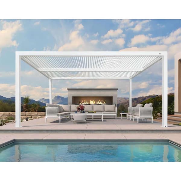 PURPLE LEAF 12 ft. x 16 ft. White Aluminum Frame Outdoor Louvered Pergola Hardtop Gazebo with Adjustable Roof for Sunshade Rainproof