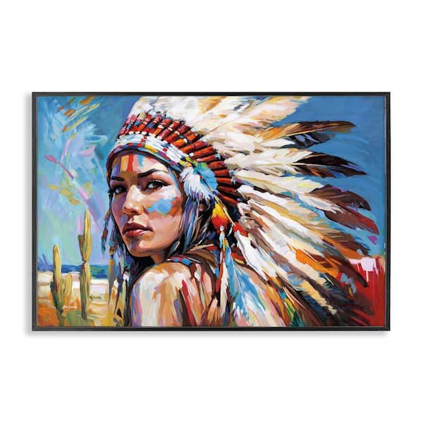 Stupell Industries Native American Woman Portrait by Leon Devenice Black Framed People Giclee Art Print 16 in. x 24 in.