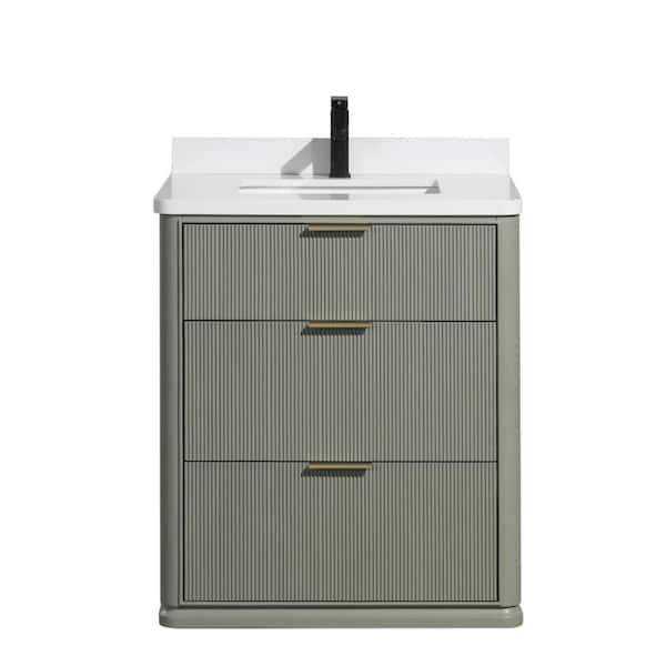 Aria 30 W x 22 in D x 34.5 H Single Bath Vanity in Sage with Engineered Quartz Top in White with White Basin
