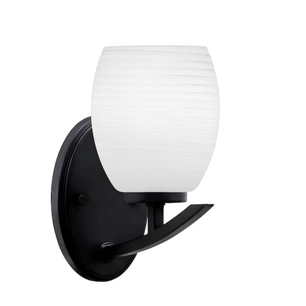 Unbranded Siena 1-Light Matte Black Downlight Wall Sconce with White Linen Glass Shade