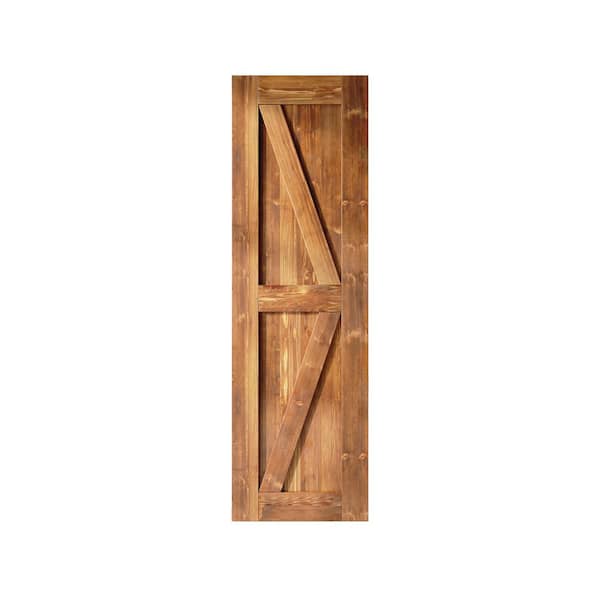 HOMACER 28 in. x 84 in. K-Frame Early American Solid Natural Pine Wood Panel Interior Sliding Barn Door Slab with Frame