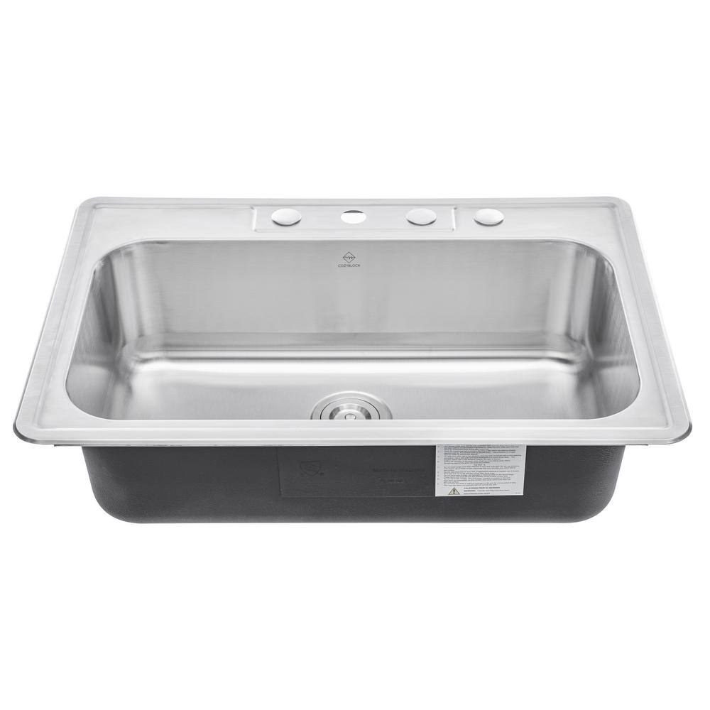 33'' Brushed Stainless Steel Single Bowl Drop-In Kitchen Sink
