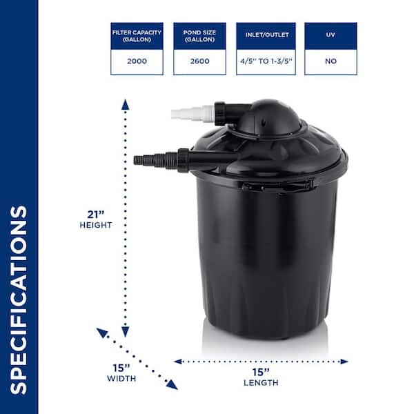 21 in. Tall Bio-Pure Pressure Filter for Ponds, 2,000 Gallon