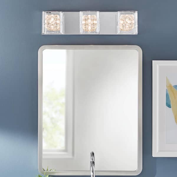 Home Decorators Collection Weschler 22 in. 3-Light Polished Chrome Bathroom Vanity Light Fixture with Crystal and Glass Shades